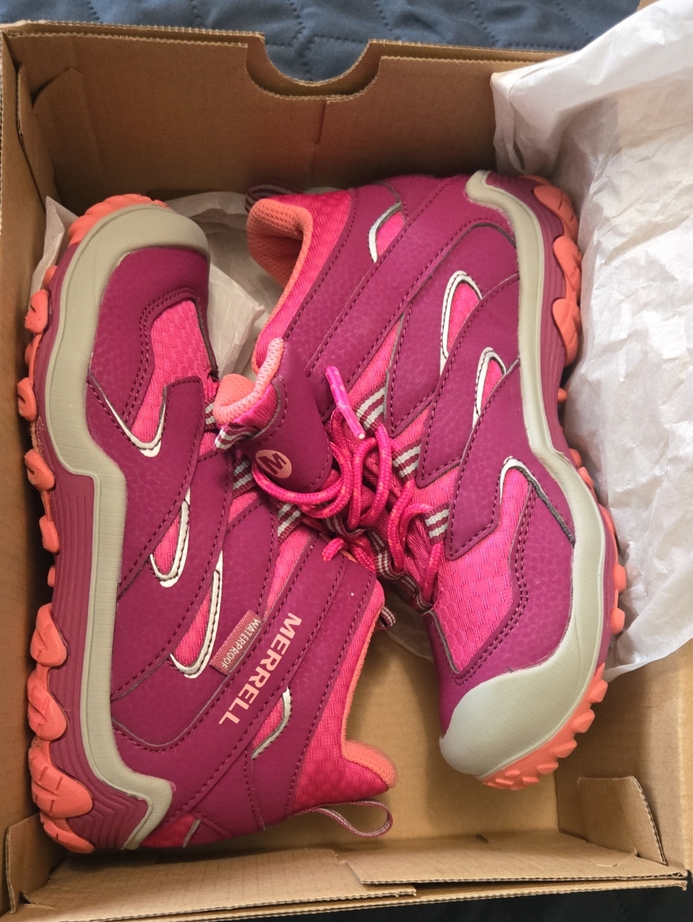 Merrell Kids Fuchsia and Coral Trail Sneakers